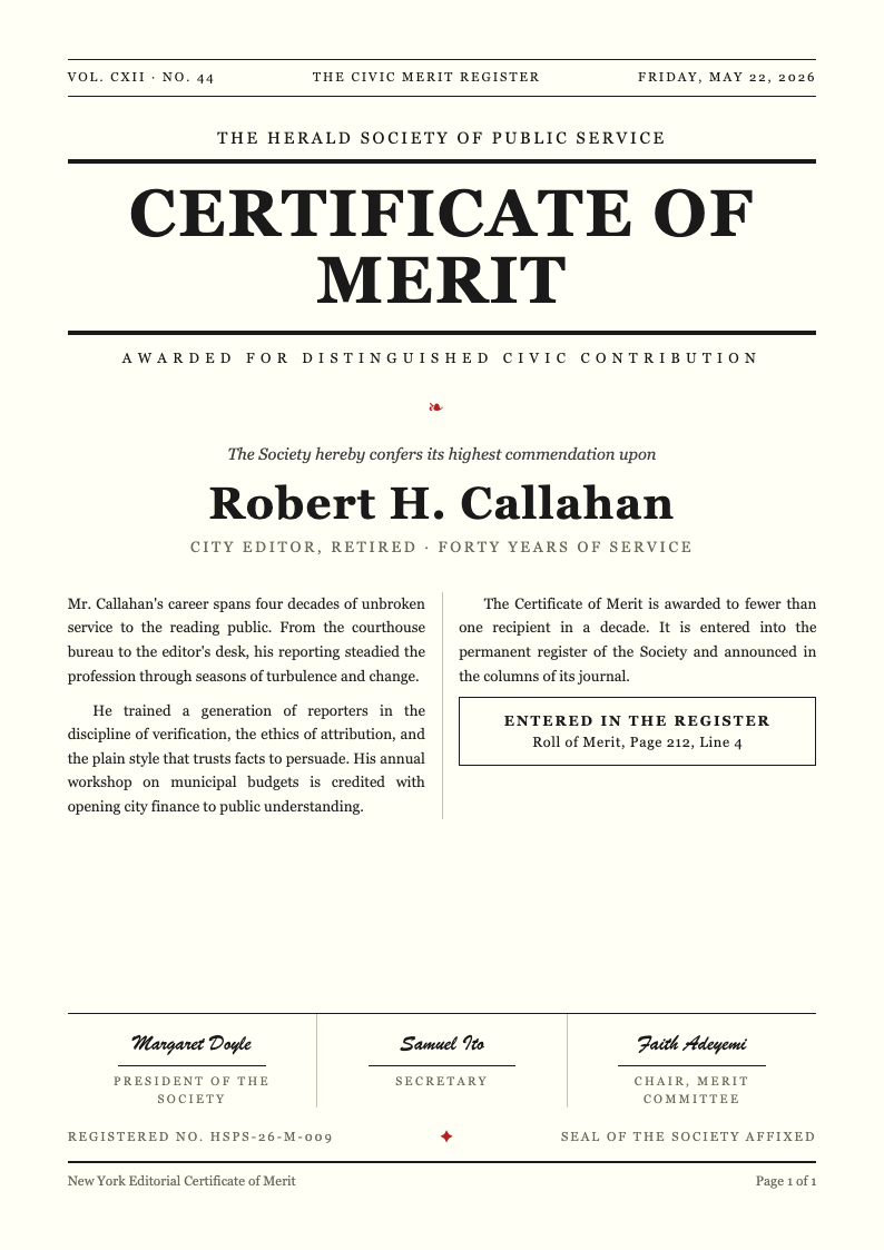 New York editorial certificate